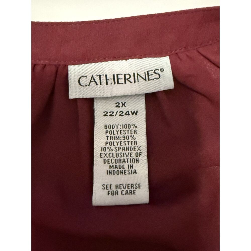 Catherines 2X Blouse Top Floral Velvet Accent Flowy Flared Sleeve Maroon Classic - Picture 7 of 12